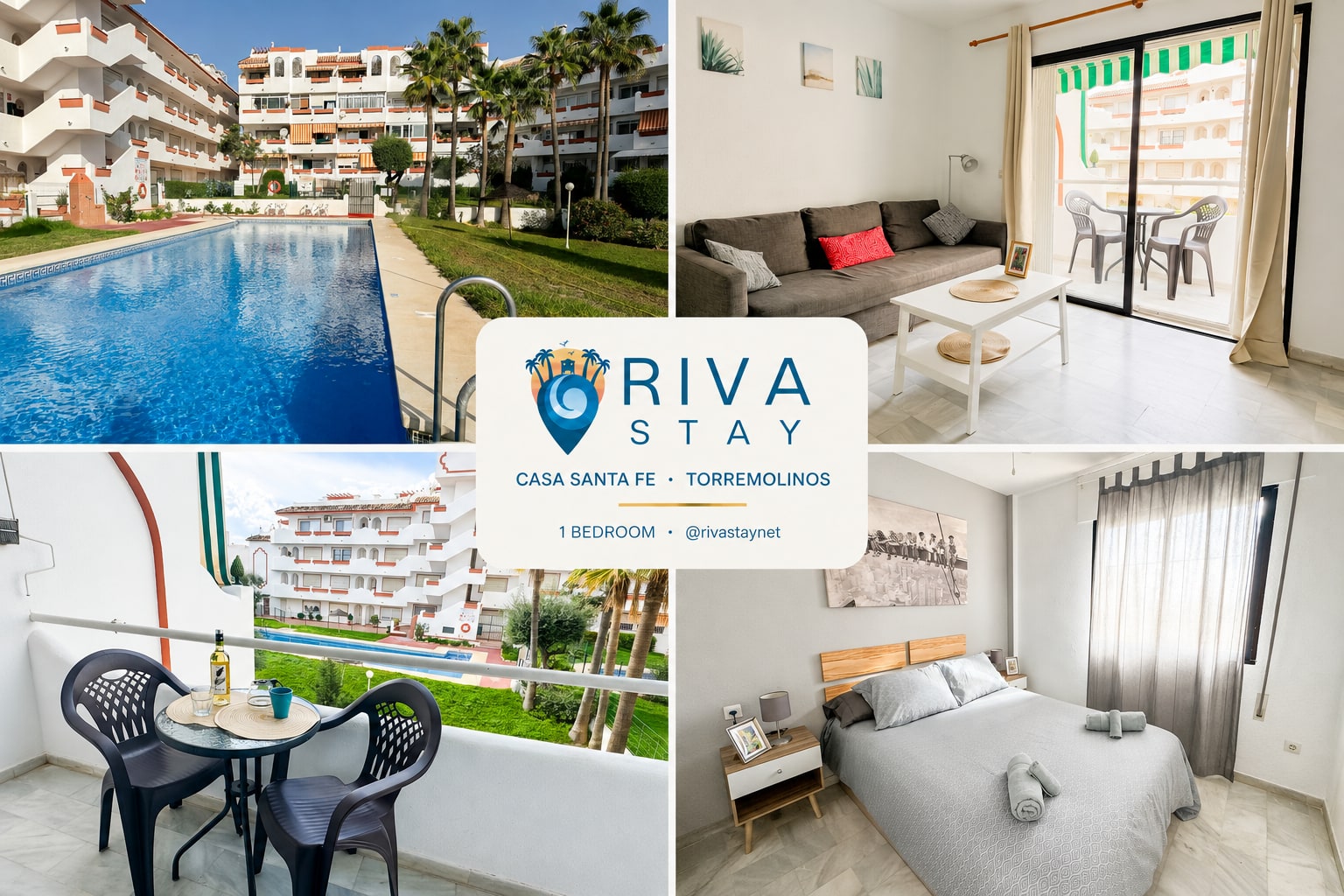 Casa Santa Fe collage showing the apartment and pool